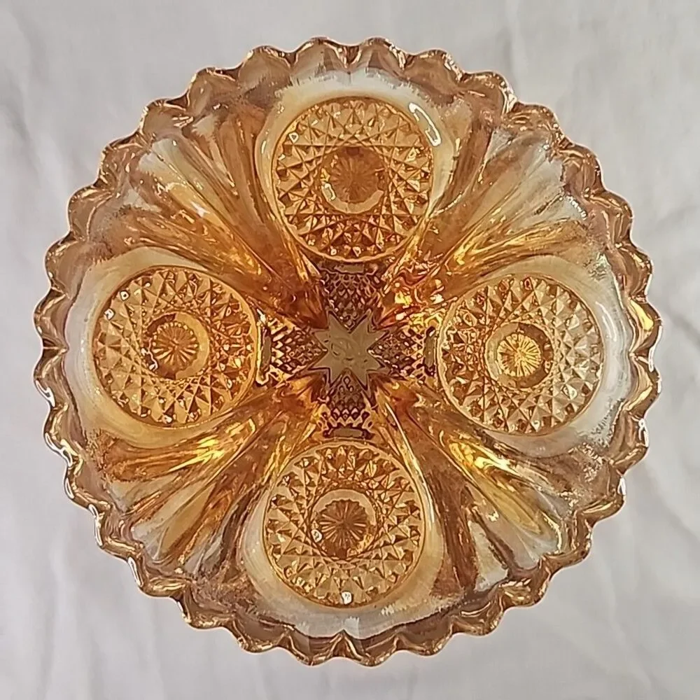 Candy Dish Imperial Glass Compote Pedestal  Hobstar Marigold Carnival Vintage